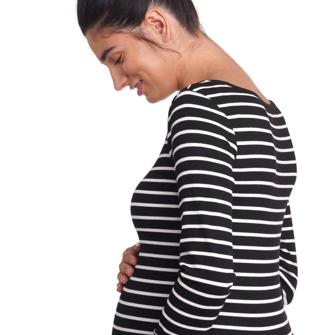 Gina Mama Damen Umstands-Langarmshirt im Ringel-Look schwarz / weiss