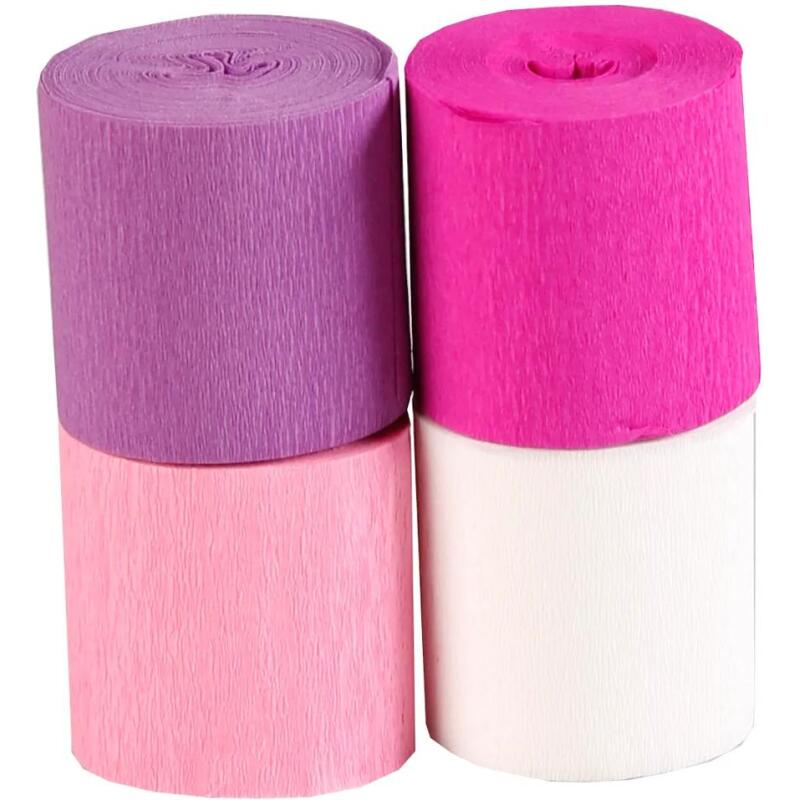 PAPIER CRÉPON IGNIFUGÉ, 4 bandes au format 5cmx10m - Assortiment rose