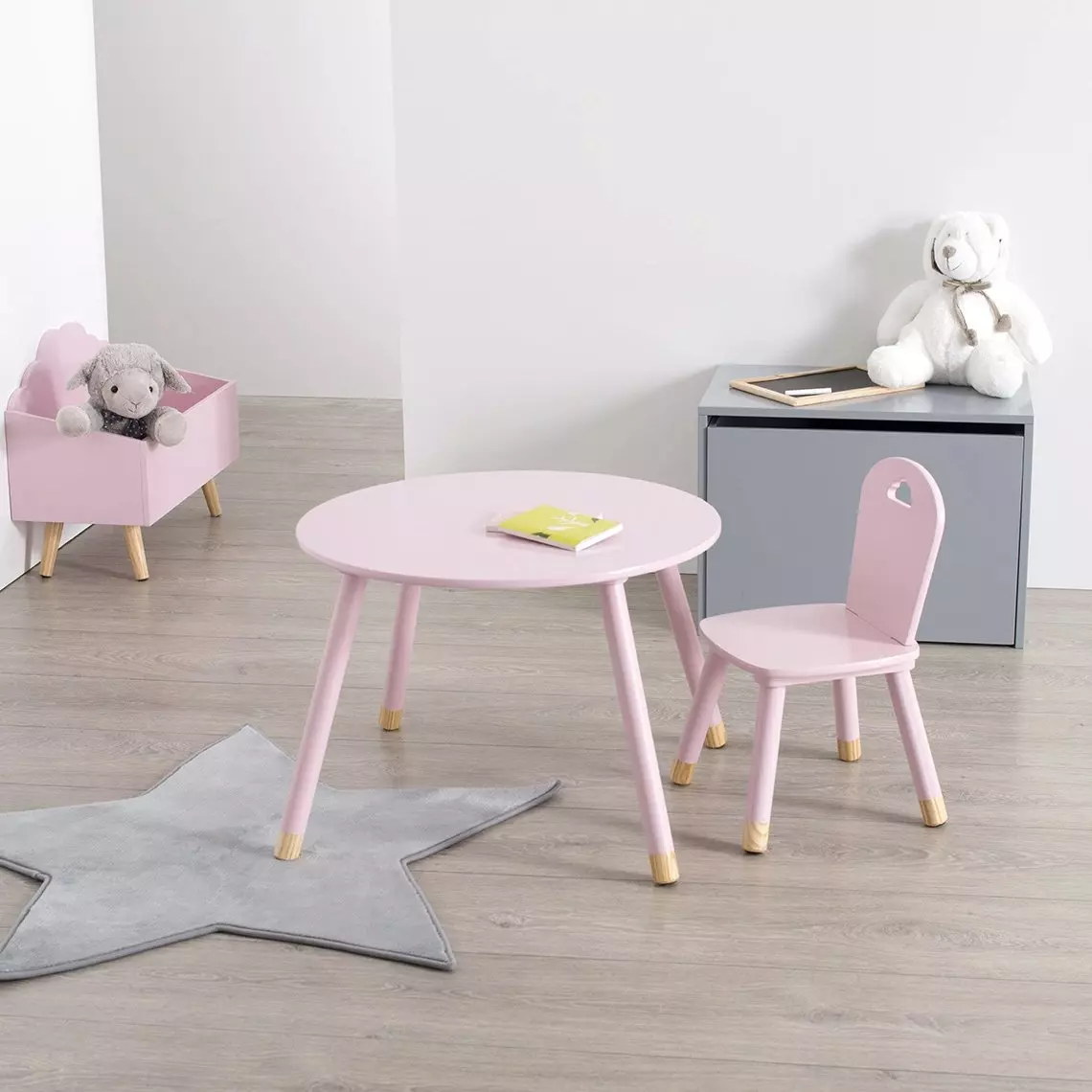 Table enfant bois (H43 cm) Douceur Rose