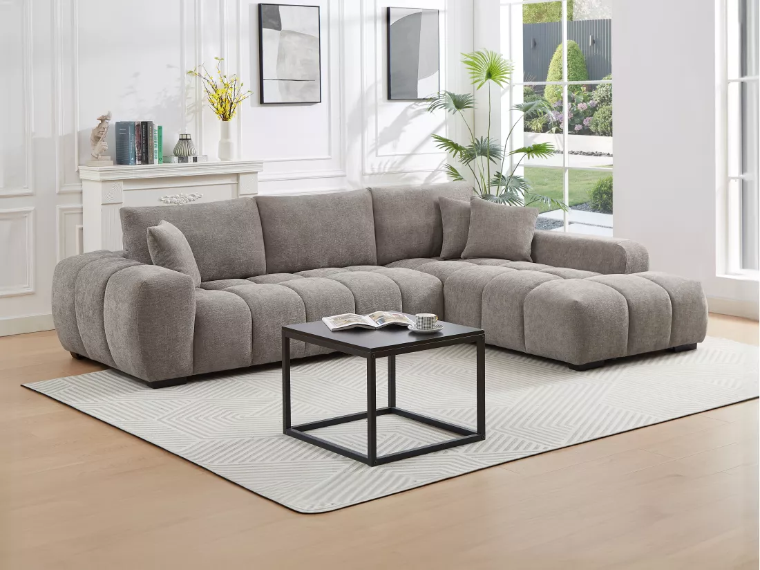 Canapé d'angle droit en tissu gris BERENIA