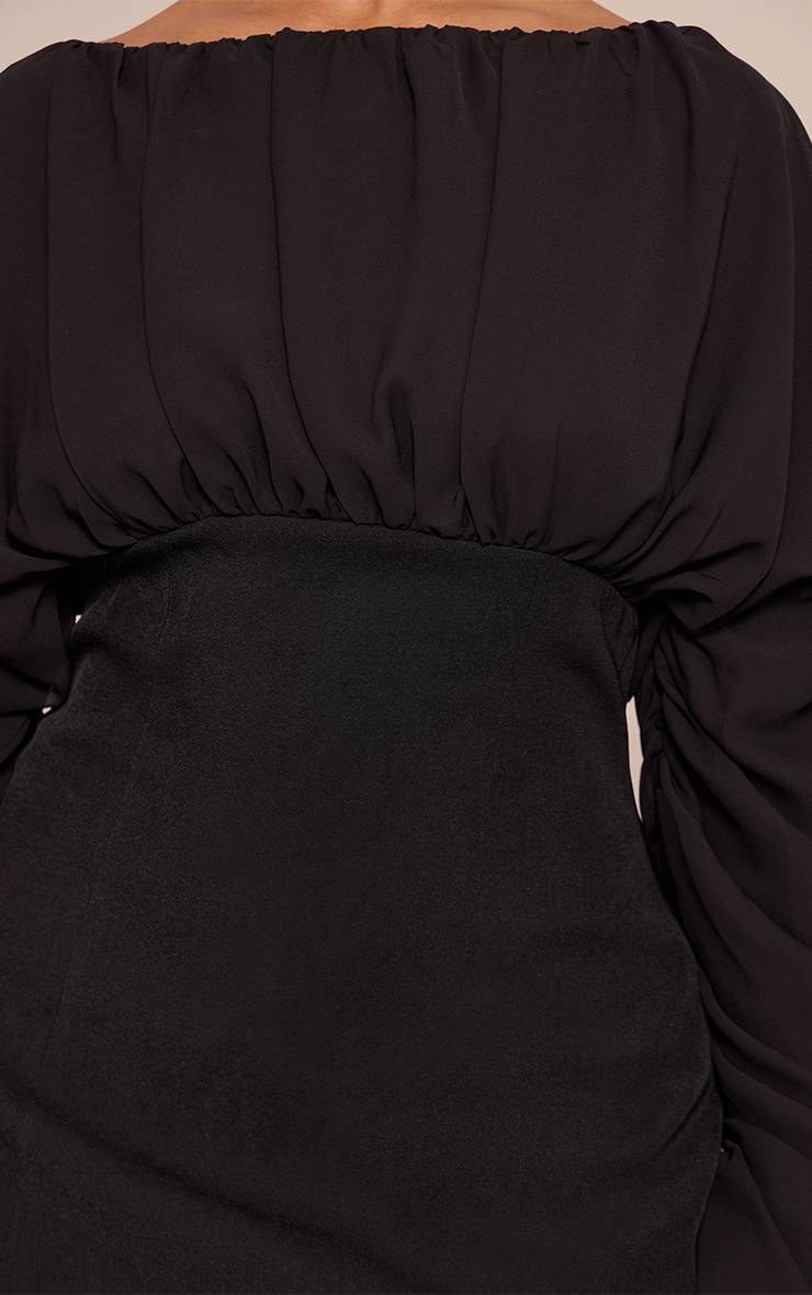 Noir Robe Mini Moulante En Mousseline Froncée À Encolure Bateau