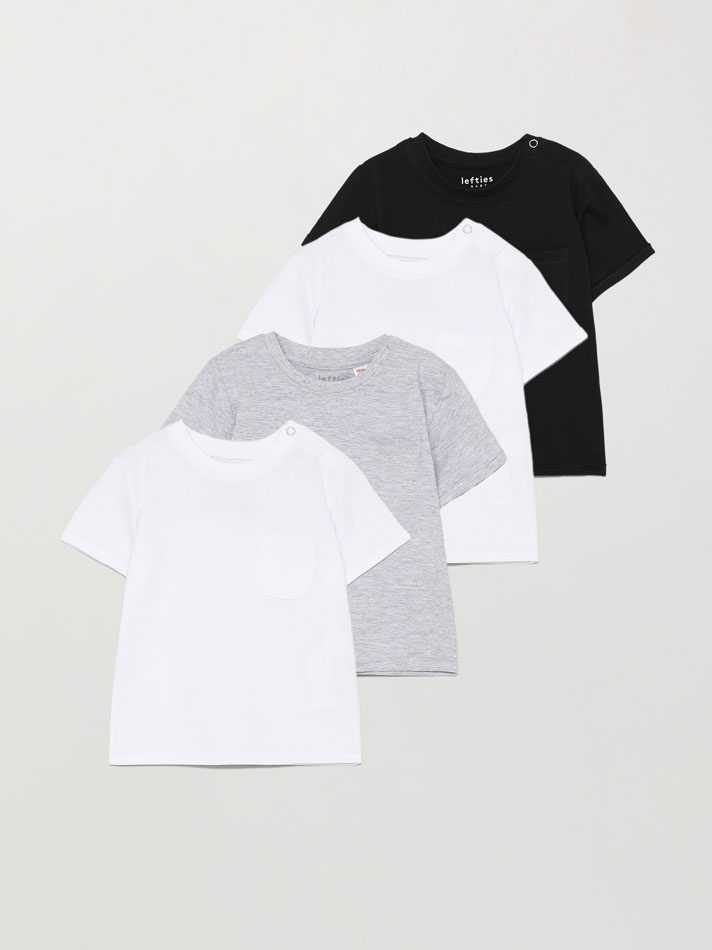 Pacote com 4 camisetas lisas de manga curta - Brancas