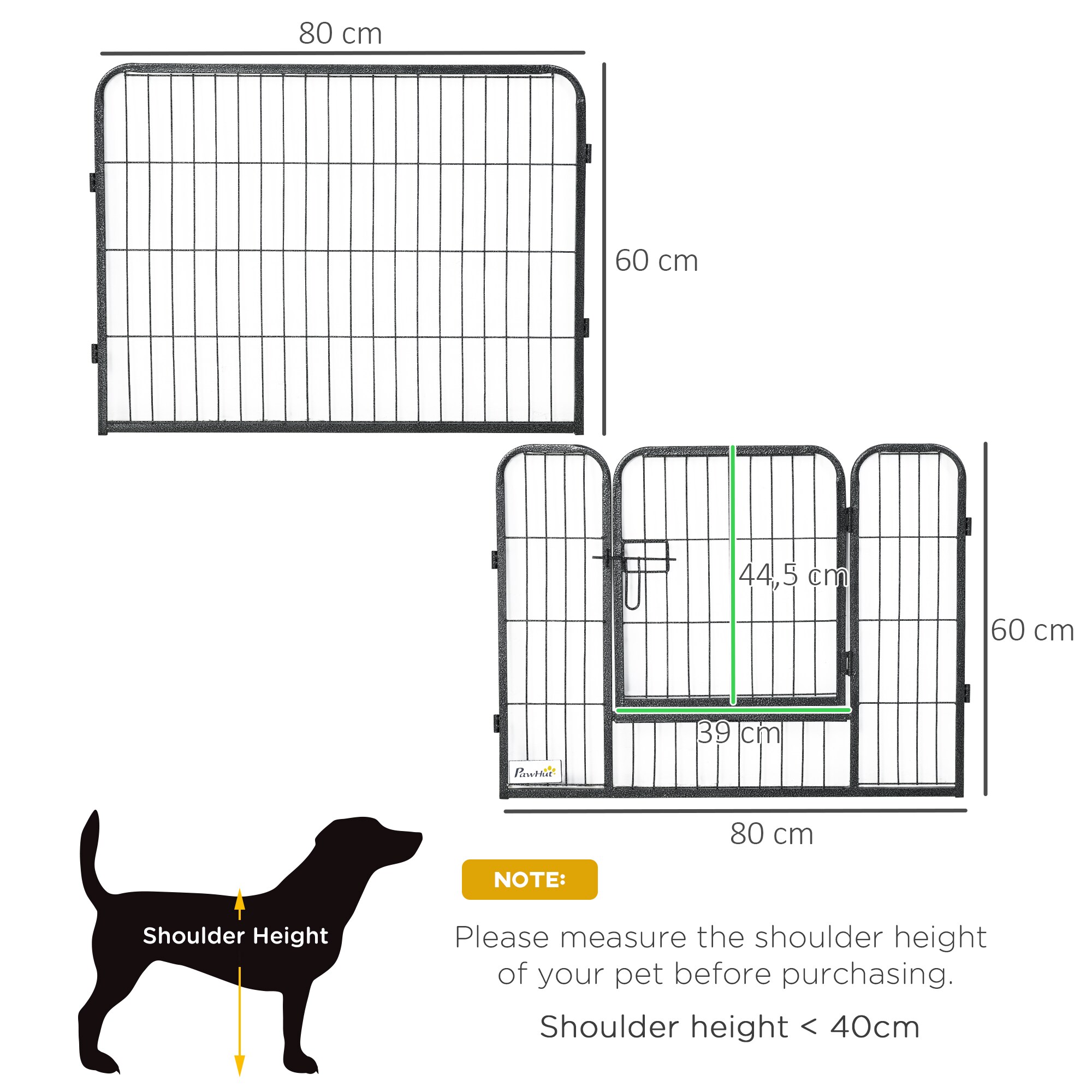 PawHut Welpenauslauf mit 12 Paneele schwarz 80L x 1,5B x 60H cm