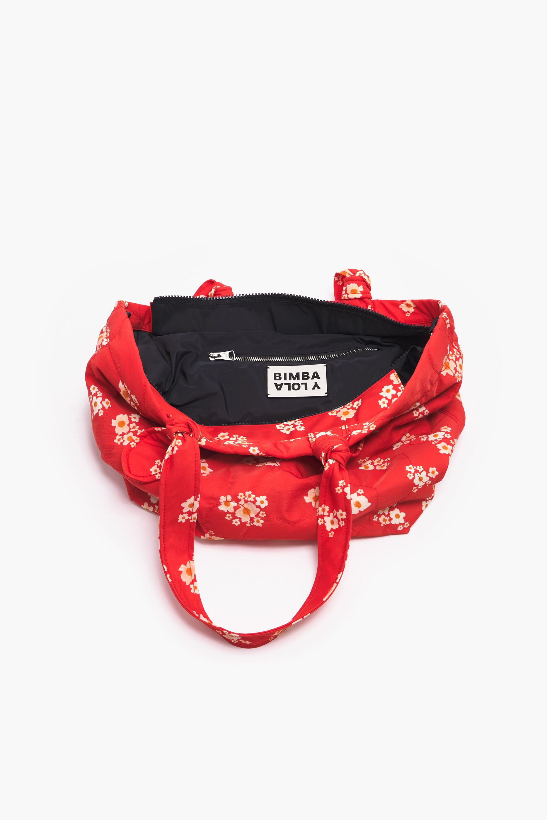 Sacola de compras tamanho XL em nylon acrílico com estampa de flores vermelhas