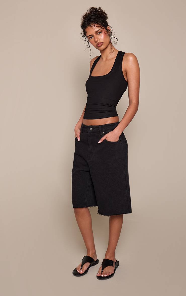 Noir Délavé Jorts En Denim Long Taille Basse