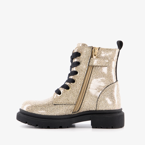 TwoDay leren meisjes veterboots met glitter goud