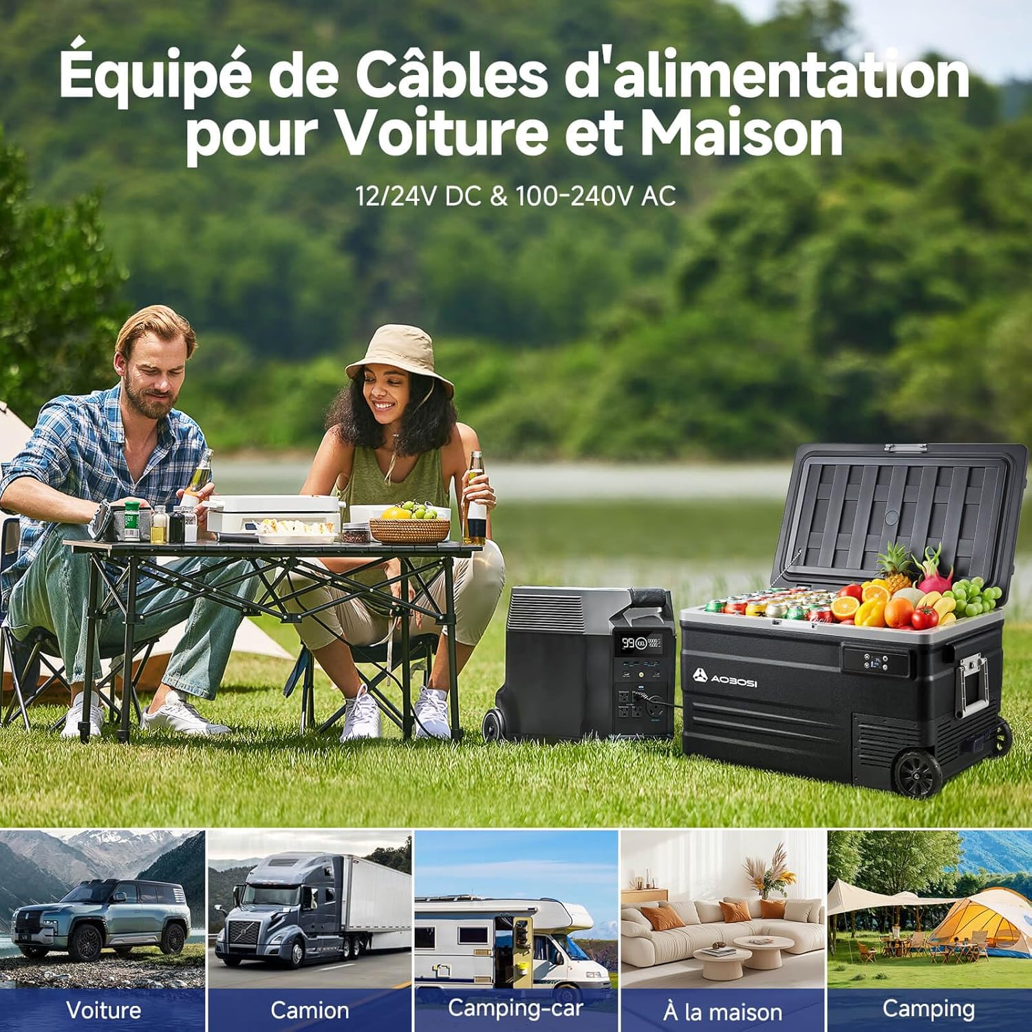 AAOBOSI 45L Glacière à Compresseur, Glaciere Électrique -20℃ à 20℃, Frigo Camion APP&Bouton Contrôle, 12/24V DC et 100-240V AC Glaciere Camping Pour Voiture, Camion, Bateau et Prise De Courant