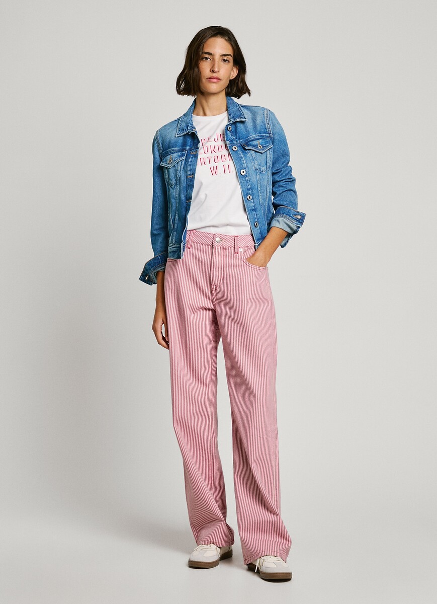 PEPE JEANS<br>Calça jeans larga com listras e cintura alta