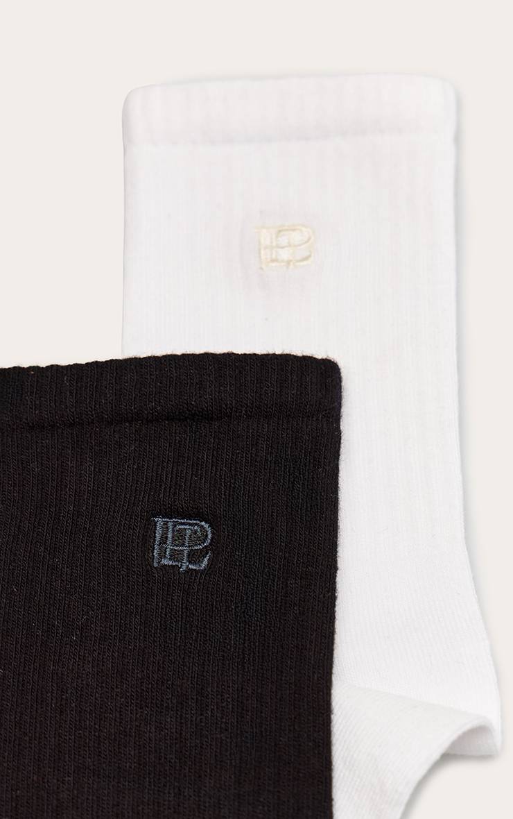 Noir Lot De 2 Paires De Chaussettes Côtelées Brodées Blanches