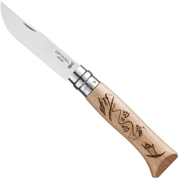 Couteau randonnée OPINEL N°08 GRAVURE SKI HÊTRE