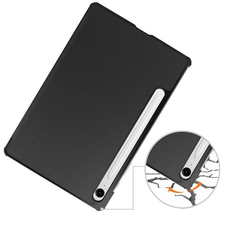 Samsung Galaxy Tab S10 FE / Tab S9 FE Flipcase Hülle Ledertasche mit Aufstellfunktion Litchi Look   S-Pen Halterung - Schwarz