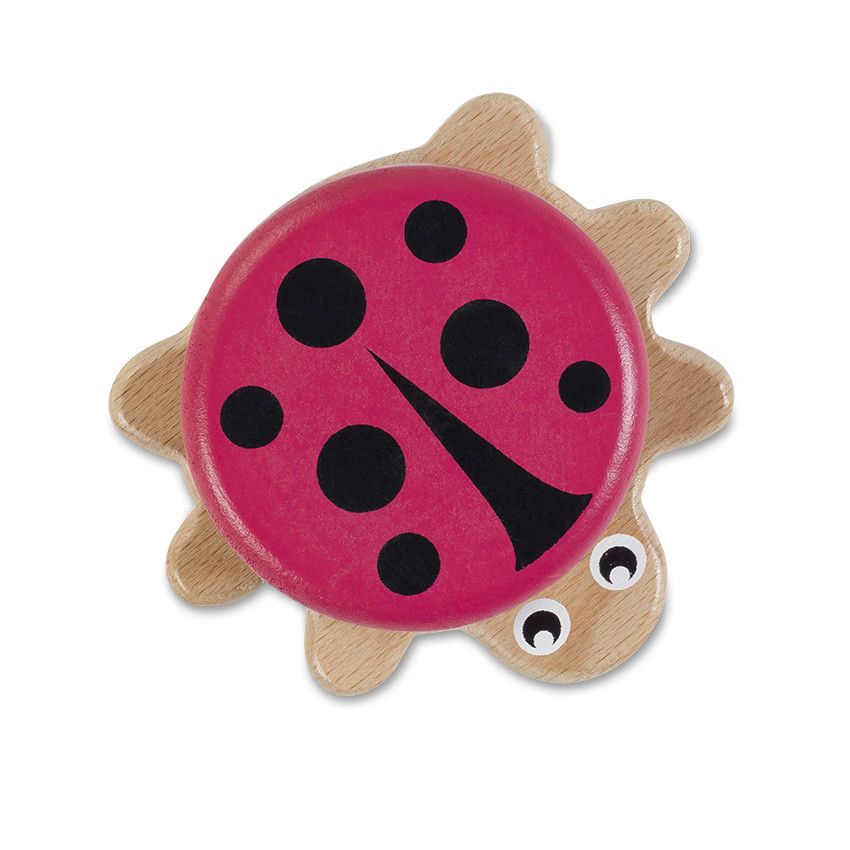 Hochet bois Coccinelle -  Rose - Doré