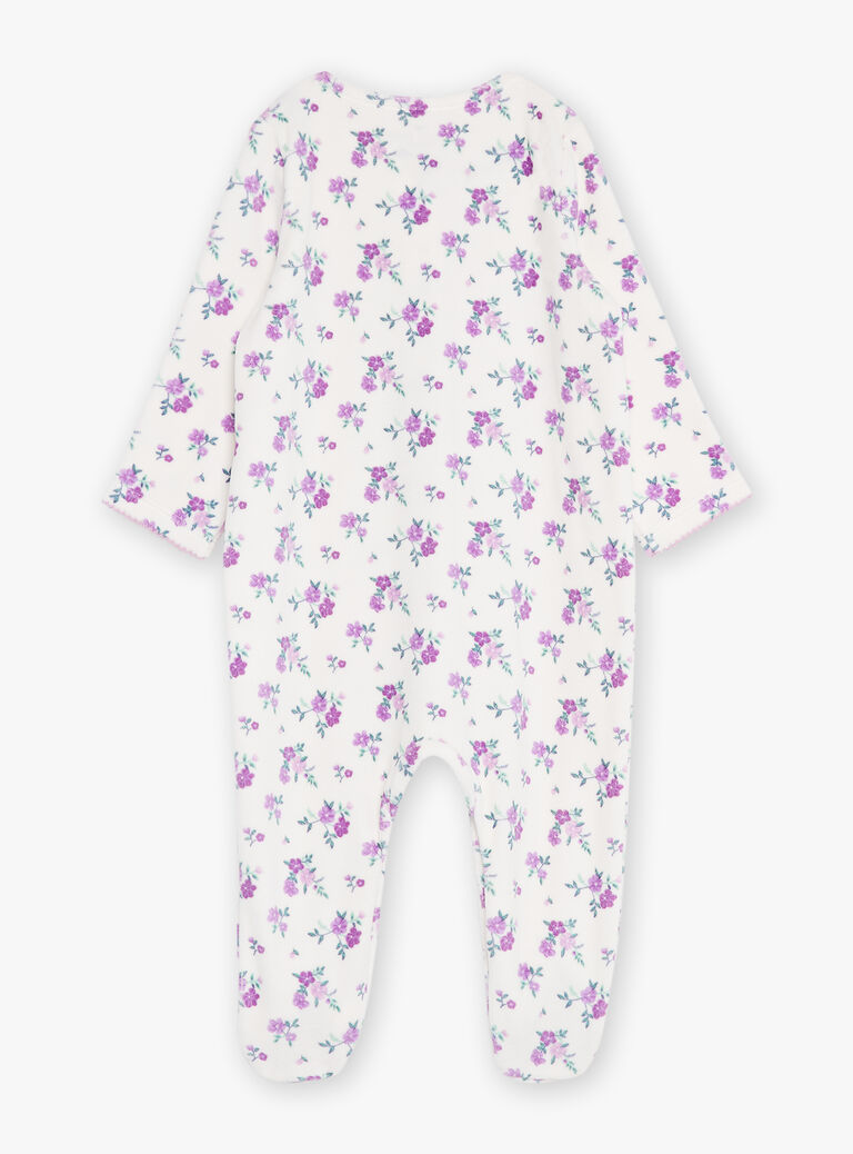 Grenouillière en velours violette à imprimé fleuri