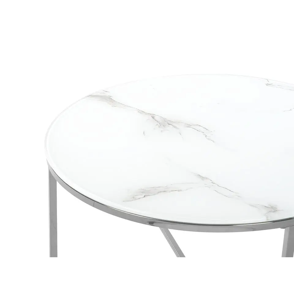 QUINCY - Salontafel - Wit/Zilver - Veiligheidsglas