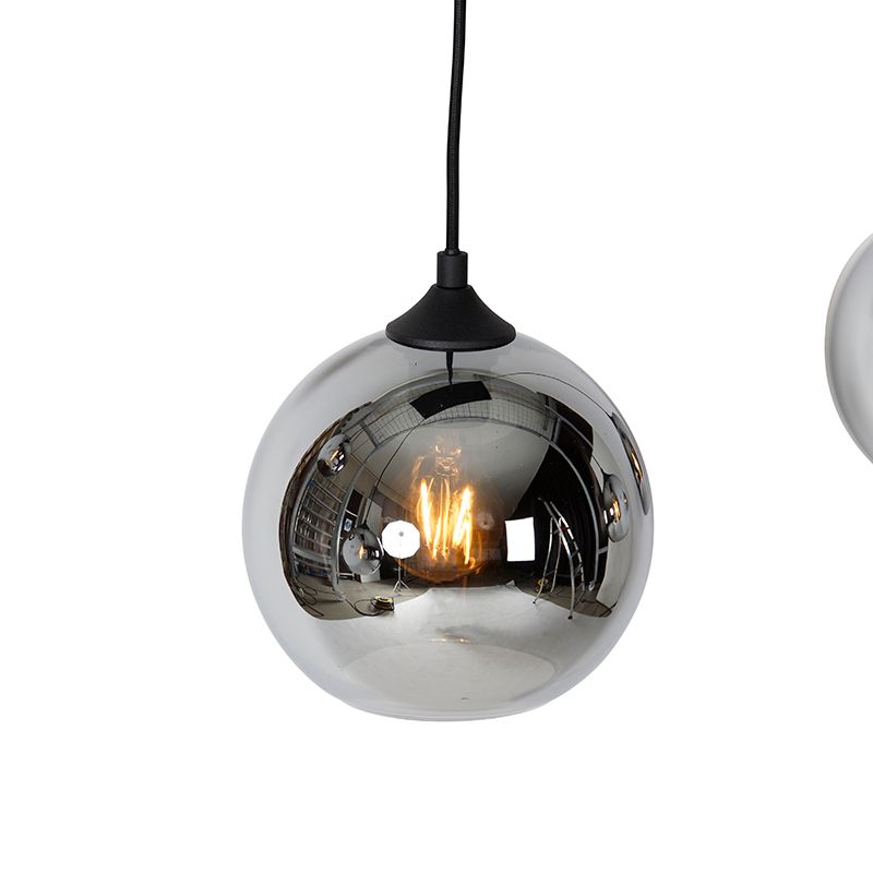 Art deco hanglamp zwart met smoke glas 5-lichts - Wallace