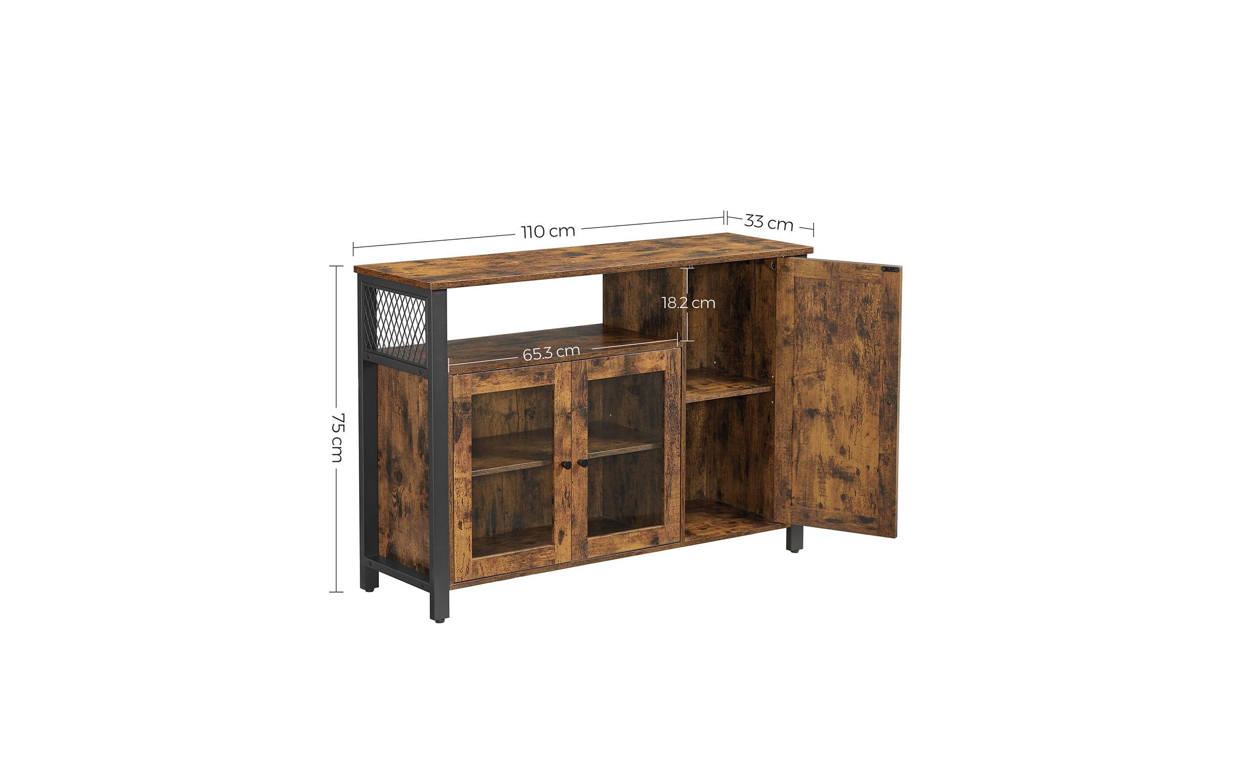 Sideboard mit 3 Türen 110 x 75 cm, Braun/Schwarz<br>Sideboard