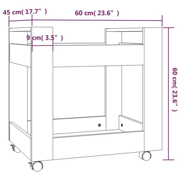 vidaXL Tralle til skrivebord grå eik 60x45x60 cm konstruert tre