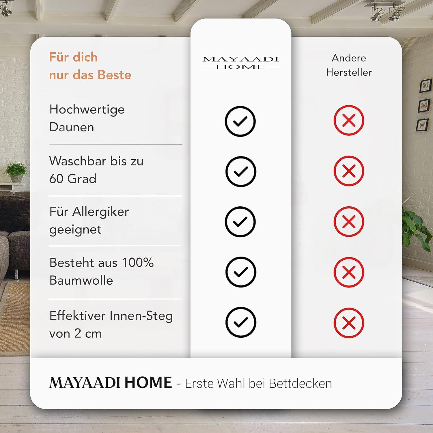 Mayaadi-Home Daunendecke 135x200 cm | 1400g Bettdecke, 70% Gänsedaunen 30% Federn | 100% natürliche Baumwolle | Made in Europe | Steppdecke geeignet für Allergiker | HS23