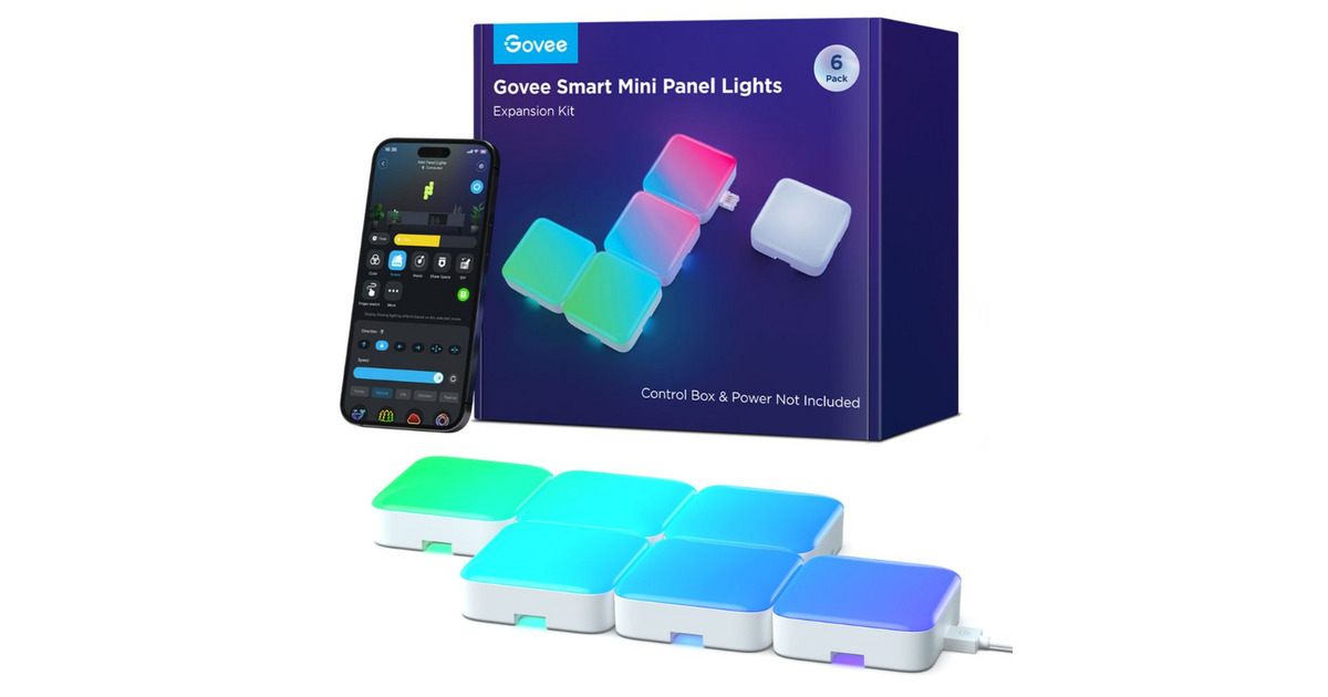 GoveeSmart Mini Panel Lights Expansion Kit - 6-pack verlichting  (Uitbreiding, 2.4GHz wifi + Bluetooth)