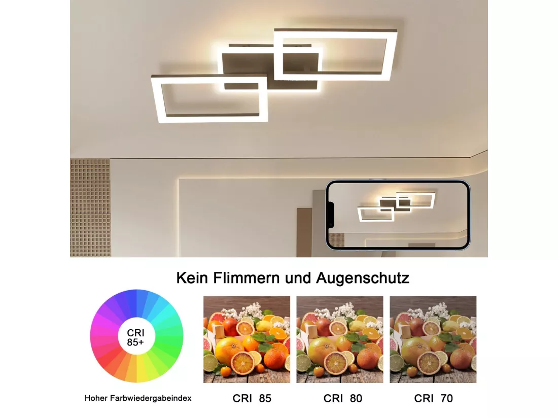 NETTLIFE Plafonnier LED 3000K-6500K, 46W Noir Dimmable Moderne avec Télécommande Éclairage de Plafond Lampe de Cuisine pour Chambre Bureau Couloir