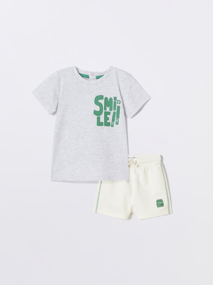 Conjunto de camiseta e shorts de tecido atoalhado - Marfim