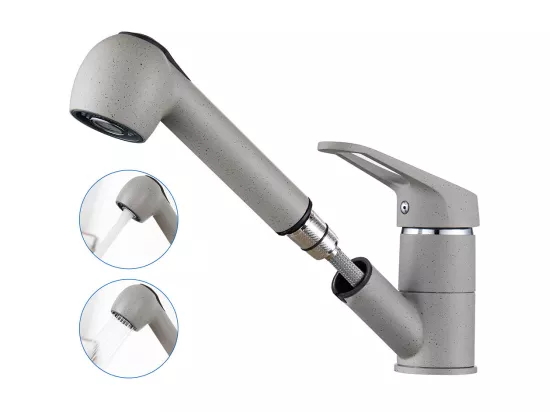 Mitigeur Cuisine Douchette, Robinet Cuisine Douchette Extractible avec 2 Modes de Pulvérisation, Rotatif à 360°, Froid & Chaud, Gris Granit