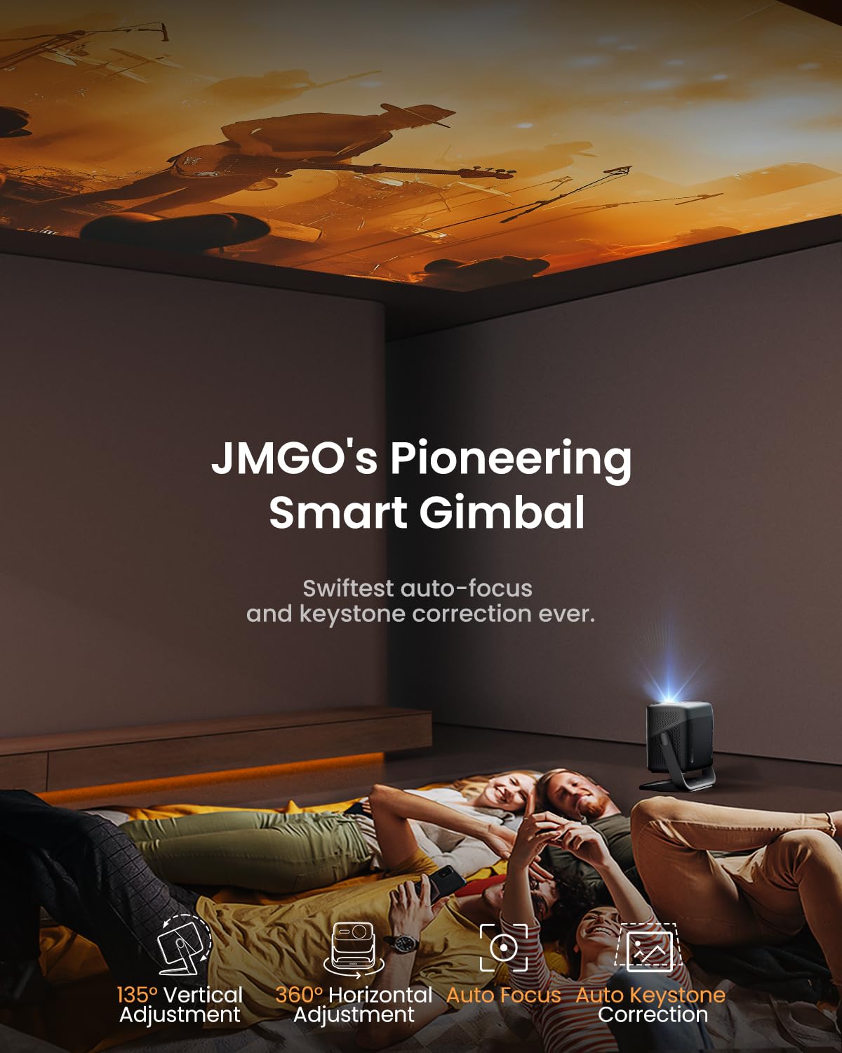 JMGO N1S Pro Videoprojecteur 4K Triple Laser, 2250 ISO Lumens, Google TV et Netflix Officiel, Autofocus 360° Temps Réel, Contraste 1600:1, 20W Dolby D
