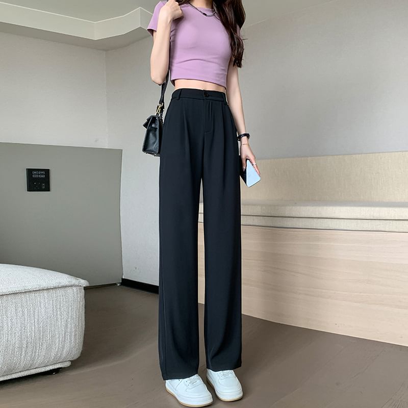 Jaqmine - Hoge taille effen rechte broek