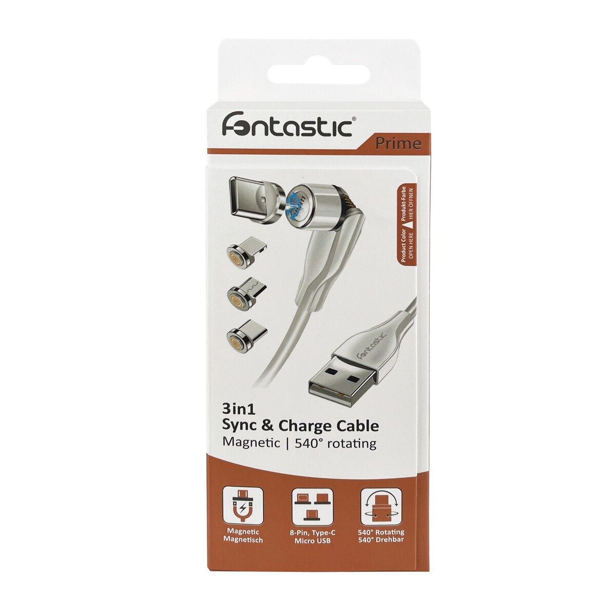 Fontastic 3 in 1 Magnet Datenkabel mit 3 Adaptern weiss