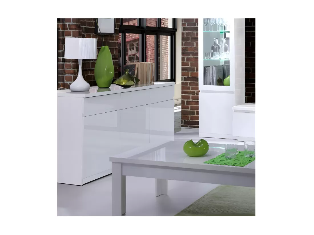 Buffet Moyen Modèle FABIO - Blanc Brillant - 165 x 50 x 84 cm