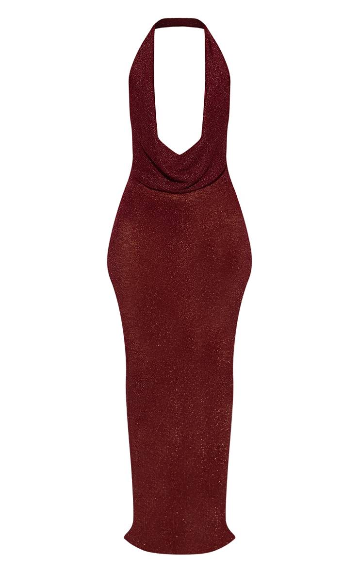 Rouge Robe De Plage Longue À Encolure Drapée En Voile Pailleté
