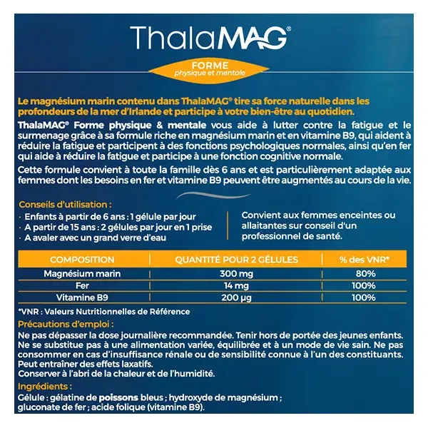Thalamag Magnésio Marinho para Bem-Estar Físico e Mental, Pacote com 2 x 60 cápsulas