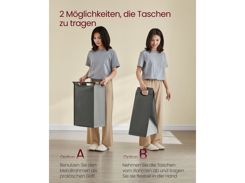 VASAGLE Wäschekorb  mit Ablage 4 x 40 l, Grau/Schwarz Wäschesammler