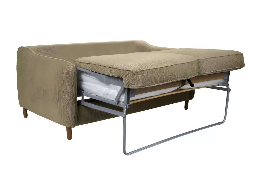 Vornay - Canapé convertible express 2 places en tissu pieds bois foncé - Café