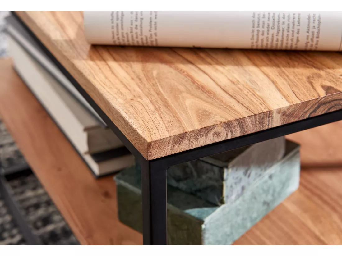 table basse 60x60x41 cm table basse bois massif métal table de salon acacia | Table de chambre industrielle avec espace de rangement | Table carrée en bois, table basse solide