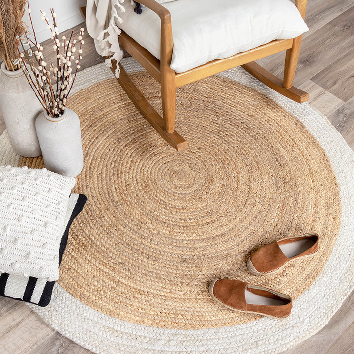 Jute vloerkleed - Fair Rond Naturel/Wit | Bohemian look