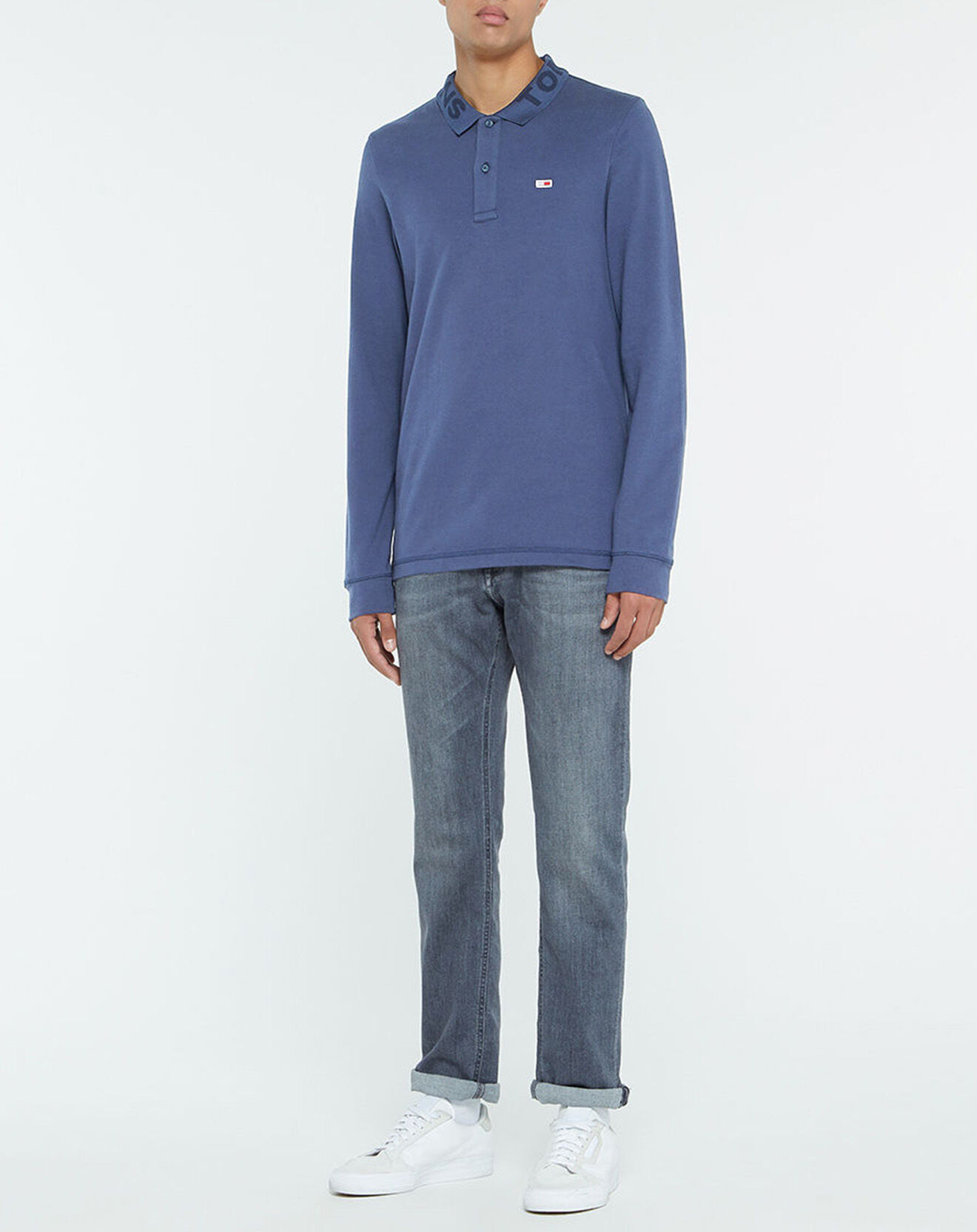 Tommy Jeans Polo en Coton Bio Logo Ton Sur Ton bleu marine