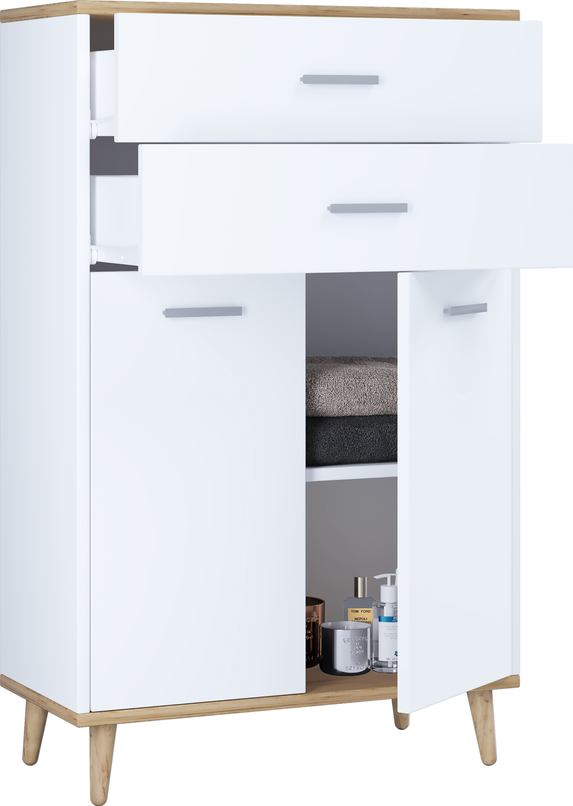 Highboard LINDAS - weiß - Honig Eiche - 60 cm breit