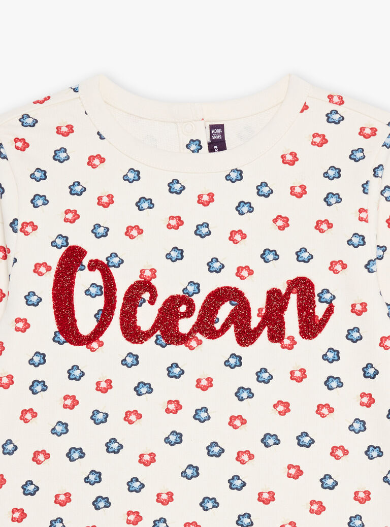 Sweat écru fleuri