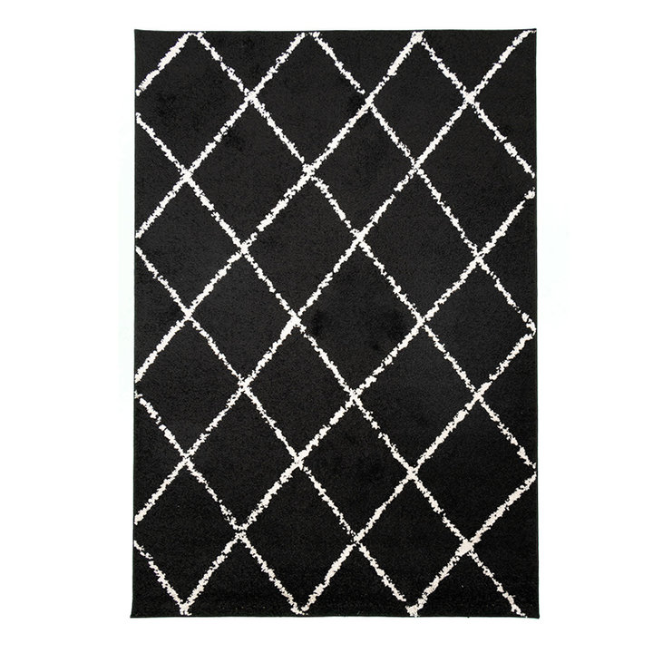 Hoogpolig vloerkleed - Grand Lines Zwart/Creme