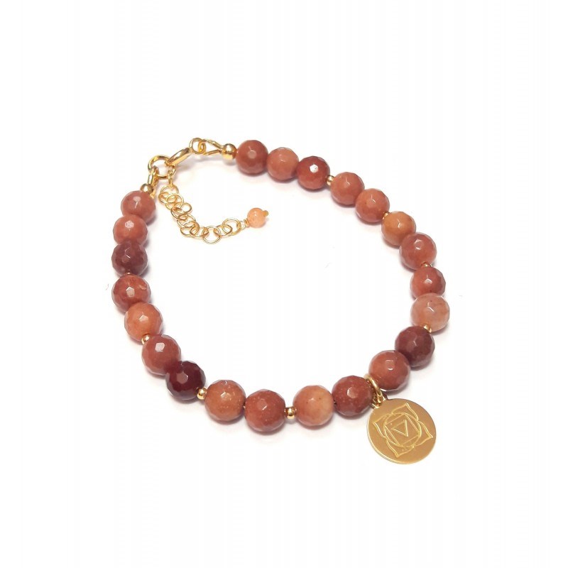 Bracelet Jaspe Rouge Chakra Muladhara Argent 925 Doré