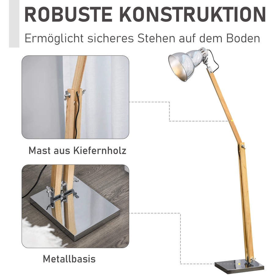 HOMCOM Stehlampe mit verstellbarem Schirm natur, silber
