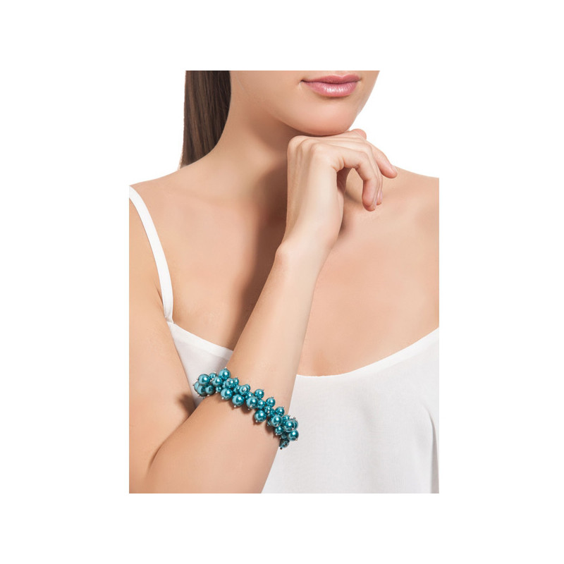 Bracelet Multi Perles Bleues et Plaqué Rhodium