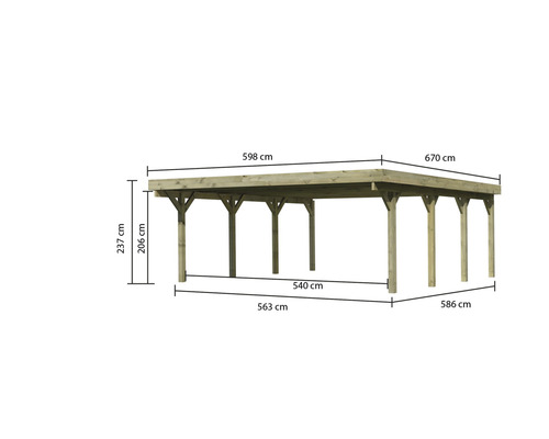 Dubbele carport Karibu Pluwig 2 variant A 598 x 670 cm drukgeïmpregneerd