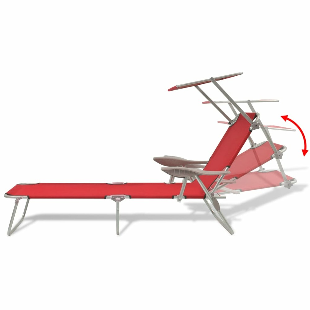 Transat chaise longue bain de soleil lit de jardin terrasse meuble d'extérieur 189 cm avec auvent acier rouge