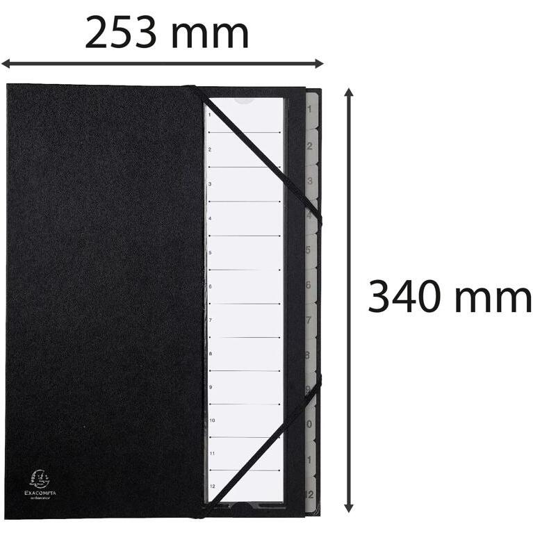 Trieur rigide Ordonator numerique dos extensible 12 compartiments 1 à 12 - Noir