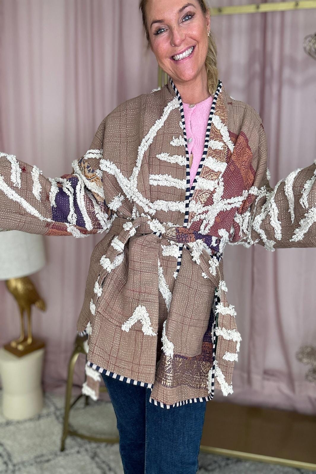 Sissel Edelbo Hedvig Tufted Jacket SE 1389 tufted kantha blanket light brown