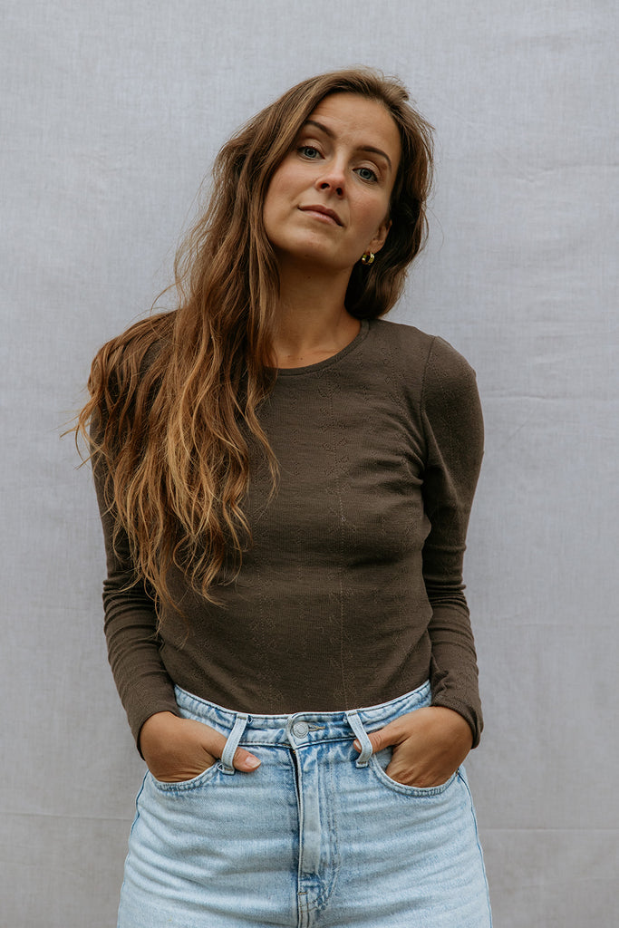 Tamra W, Uld Pointelle T-shirt - Terre