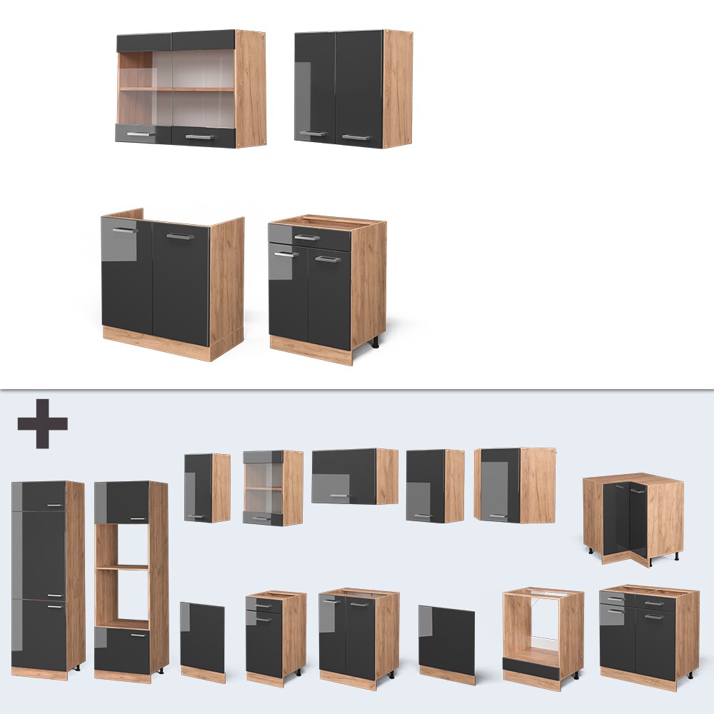 Vicco Küchenzeile Küchenblock Einbauküche R-Line Single Front Anthrazit HGL