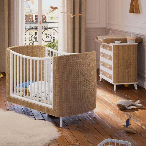 Chambre DUO Lit 60x120 + Commode COQUILLAGE Neige - THEO